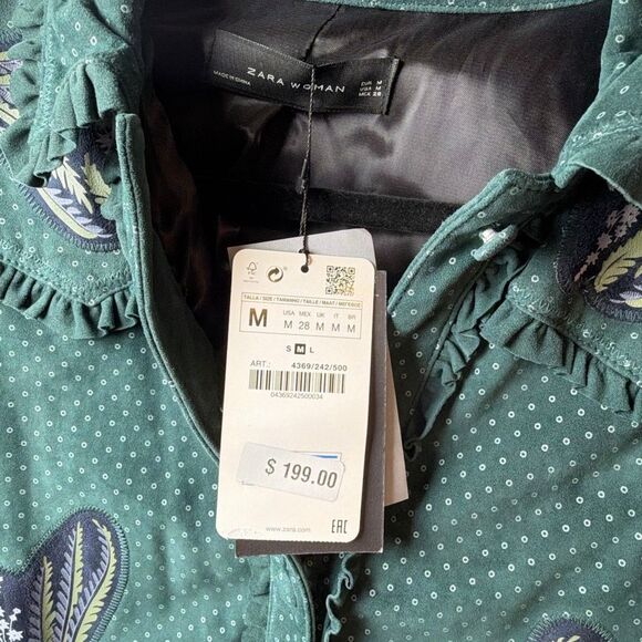 NWT Zara Woman Green Lambskin Embroidered Jacket M - Picture 12 of 16